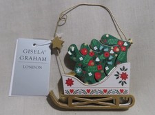 Gisela Graham Wooden White Sleigh Hanging Christmas Decoration