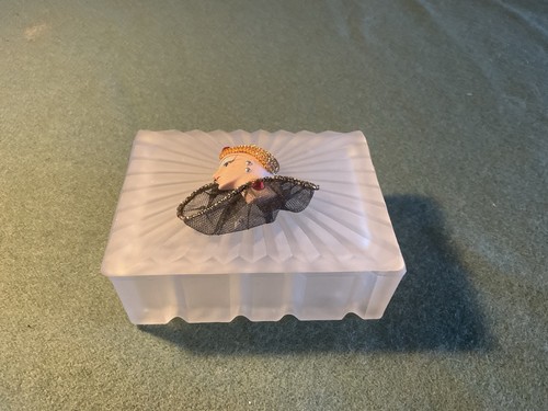 Vintage glass powder puff box - vintage,