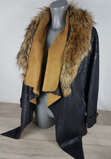 NEW Golddigga Faux Fur Collar Jacket Kimono Coat Size UK 10 Small Black