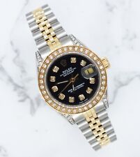 Ladies Rolex Datejust Fully Loaded with Black Diamond Dial, Bezel & Shoulders.