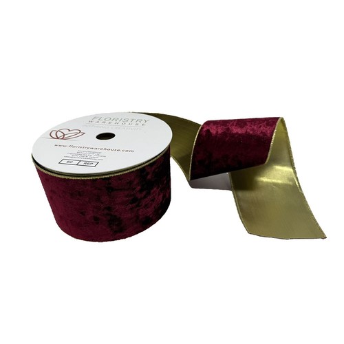 Wired velvet ribbon with gold - ribbon,