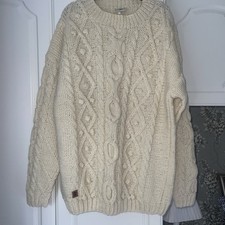 PACHAMAMA Womens Chunky knit Cream, 100% Wool Cable Knit jumper, Handmade