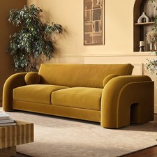 Yellow Velvet Curved 3 Seater Sofa - Aurelia AAU001