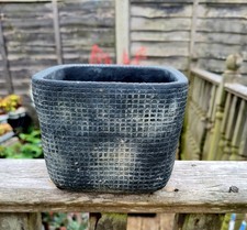 Dark grey square stone weathered-look plant pot 11cm 