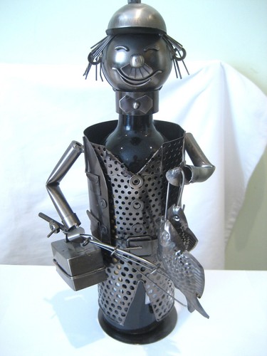 Metal smiling fisherman wine - metal,