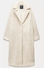 ZARA LONG FAUX SHEARLING COAT OYSTER WHITE NEW FW24/25 SIZE L REF 1255/856