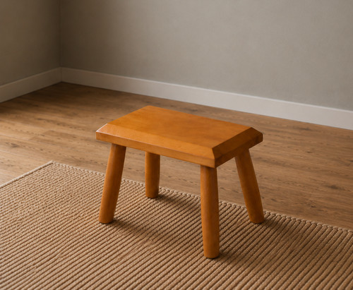 Vintage solid beech footstool - solid,