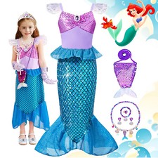 Princess Little Mermaid Costume Ariel Fancy Dress Up Kid Birthday Cosplay Party
