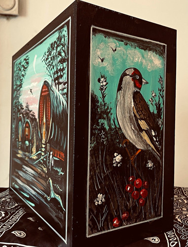 Hand painted wooden - hand, cage
