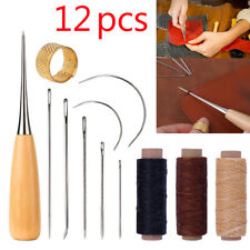 12x Repair Leather Craft Tool Wood Waxed Thread Cord Sewing Drilling Awl Needles