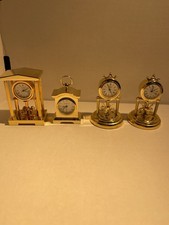 4 Vintage Miniature Brass Clocks — ,2churchill.1 everite & Eurastyle 