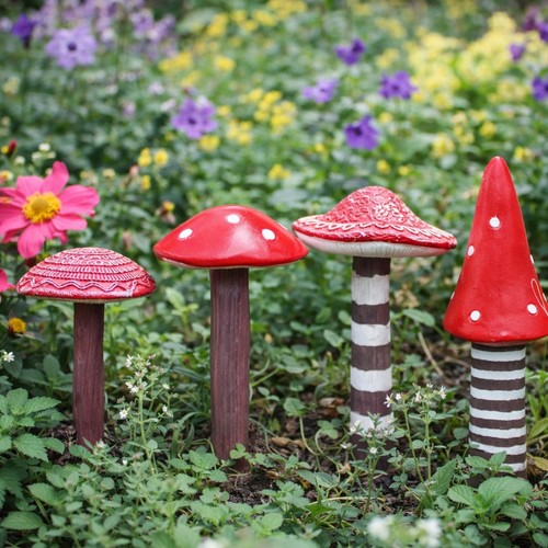 Red mushroom fairy ornaments - red,
