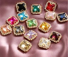 10 Pcs / Sew On Gold Base Square Rhinestone,  Sew On Crystal S38G