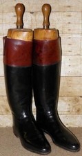 Vintage Peal & Co Mahogany Topped Black Leather Riding Boots & Trees UK Size 7.5