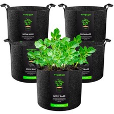 5x Grow Bags 25 L Plant Fabric Pot w/Handles for Potato Vegetable Black,7 Gallon