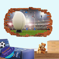 RUGBY BALL TRY PENALTY KICK 3D SMASHED WALL STICKER ROOM DECOR DECAL MURAL YR9