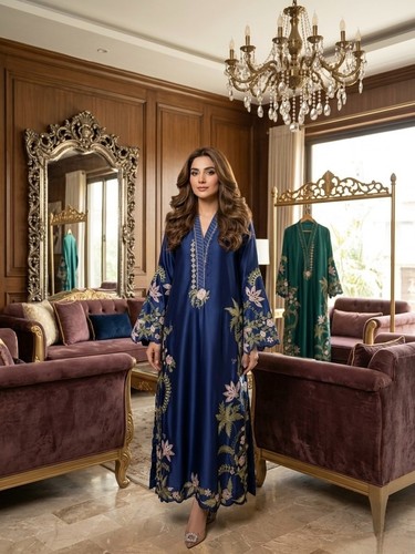 Navy blue designer georgette - blue,