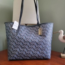 NWT Coach CF342 Monogram City Tote Navy Light Blue Coated Canvas Leather