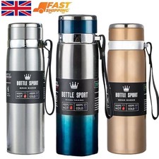 1000ML Stainless Steel Hot/Cold Water Bottle Double Wall Thermal Flask Cup Mug