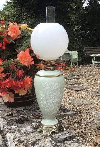 Antique oil lamp celadon pate - antique,