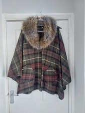 Cotswold Collection Tartan Cape Coat Medium Faux Fur Detachable Collar 81% Wool