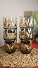 Vintage Luminarc Glasses Harvest Autumn Pattern Smoky Glasses France x6