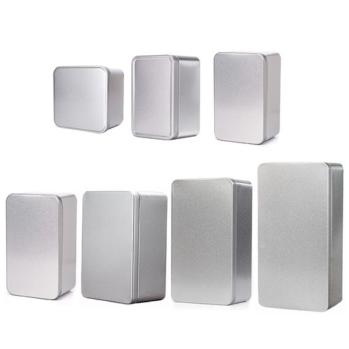 Small silver metal tin - tin, box