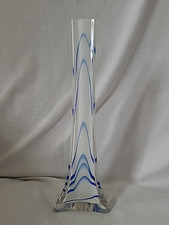 Vintage Swung Art Blue and White Swirl 30 cm Single Stem/Lily Art Glass Vase