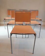 Set of 6 Italian Minimalist Leather and Steel Dining Chairs 