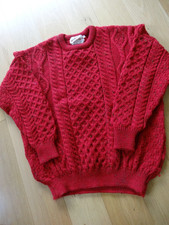 XL IRISH HOMECRAFT CREW NECK ARAN SWEATER RED FLECK 100% NATURALLY DRIED WOOL