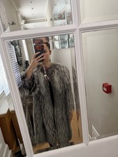 Silver Fox Long Fur Coat Size Medium Very Good Condition