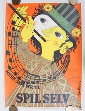 Hand Signed Poster Bjorn Wiinblad SPIL SELV MUSIK SKAL DER TIL Music Danish