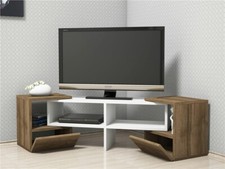 Fold Corner TV Stand 140cm Finished in White & Walnut 
