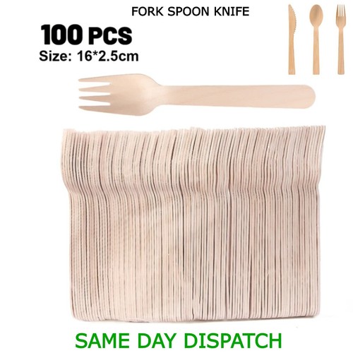 100pcs wooden knife fork - wooden,
