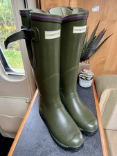 Hunter Balmoral Adjustable Size 4/37 Neoprene Lined Wellington Boots Dark Olive!