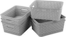 6-pack Weave Storage Baskets, Plastic Grey Basket, Small Baskets