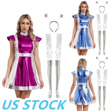 Womens Space Fighter Costume Halloween Alien Cosplay Fancy Dress Up Outfit