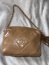 Vintage Chanel Womens Black  Lambskin Leather Tassel Camera Chain Shoulder Bag