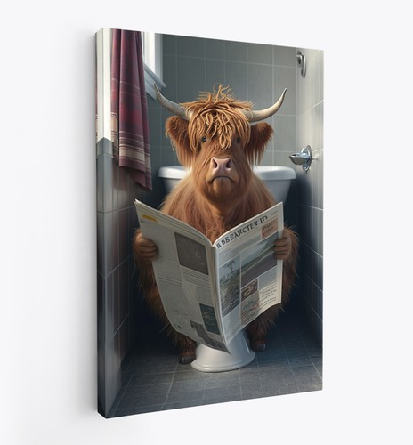 Highland cow reading - highland, paper