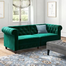 Velvet Chesterfield Sofa Bed – Tufted 3-Seater with Push-Back Recline, 4 Colours