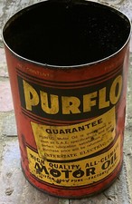 RARE PURFLO Motor Oil 5 Quart Metal Can “Interstate Electric Co.” New Orleans