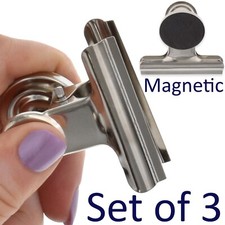 3 x STRONG MAGNETIC BULLDOG CLIPS Metal Fridge Magnet Note Paper Holder Clamp