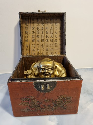 Vintage brass laughing buddha - vintage,