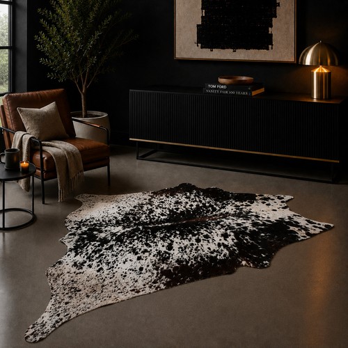 Genuine brown white cowhide - white,