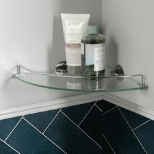 Bathroom Glass Corner Shelf Chrome Metal Wall-Mounted Storage