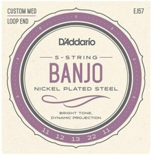 Banjo Strings D'Addario EJ57 Nickel 5 String, Custom Medium, 11-22