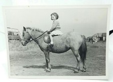 Smiling Happy Little Girl on a Pony Vintage Photo 1950s 