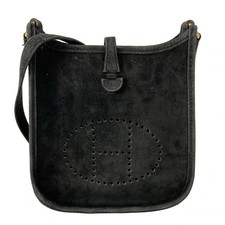 Auth HERMES Evelyne TPM Black Veau Velours Doblis Square H Shoulder Bag