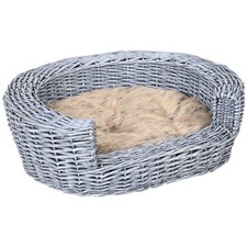 PawHut Elevated Dog Cat Couch Pet Basket Sofa Bed Wicker Willow Rattan w/Cushion