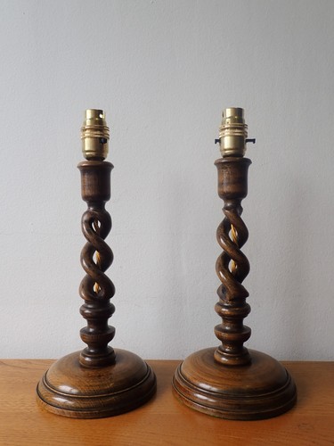 Pair vintage oak barley - of,